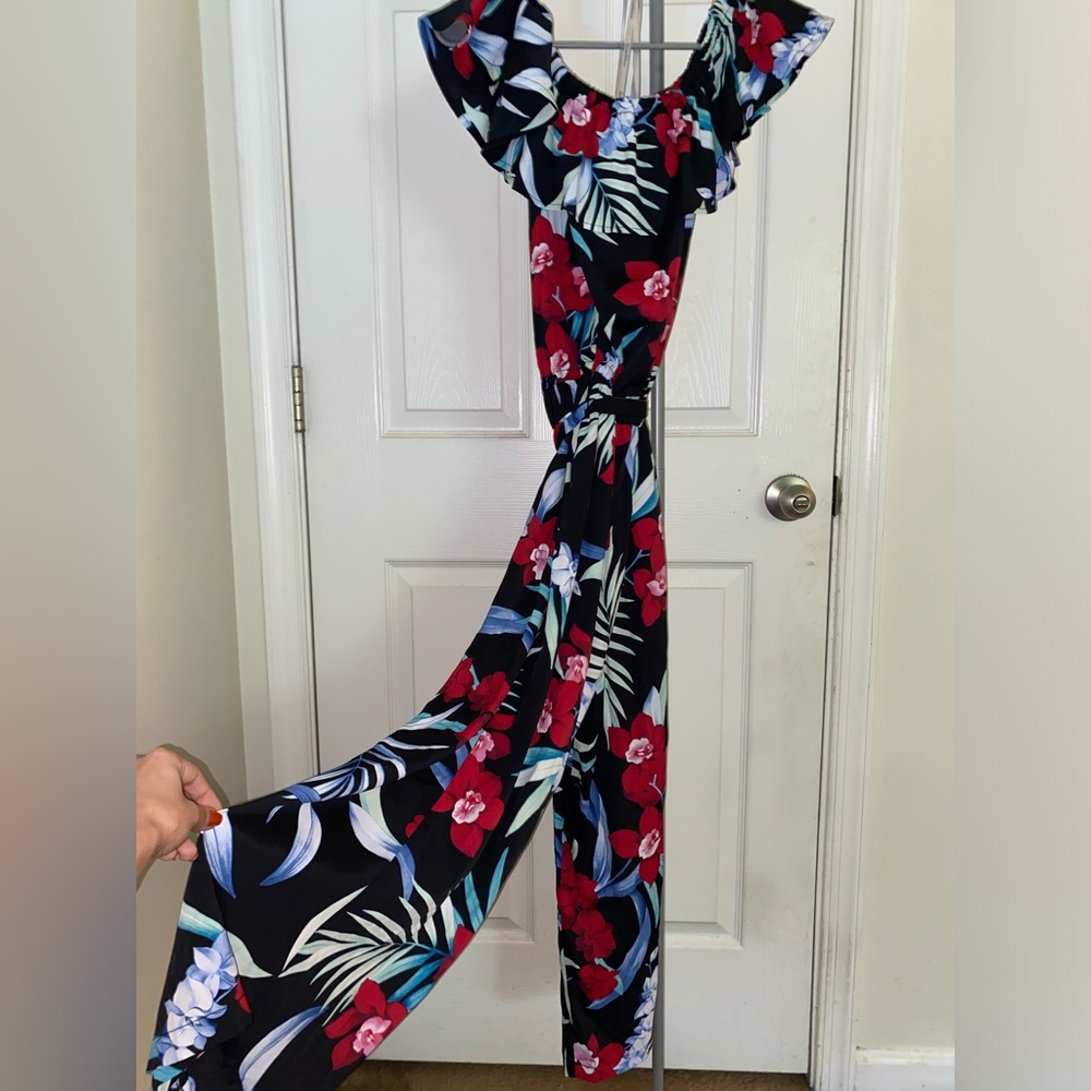 Tommy Bahama Floral Off the Shoulder Wide Leg Jumpsuit